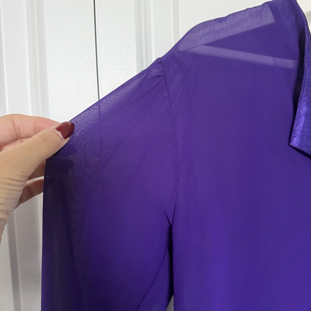 Purple Satin PJ Set Sheer Button Down Top - Picture 4 of 11